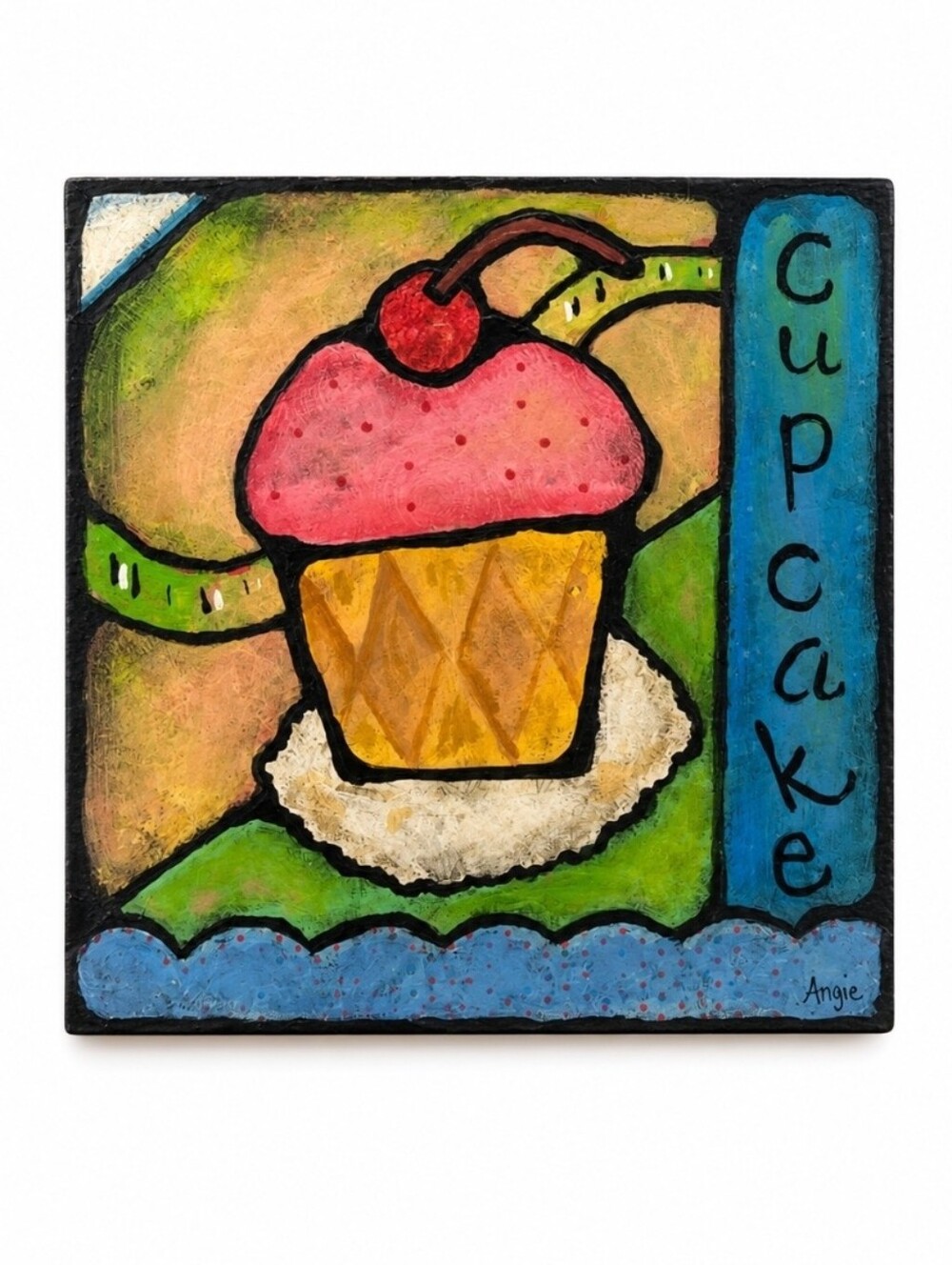 Handmade Pink Cupcake Mixed Media Wall Art by Angie